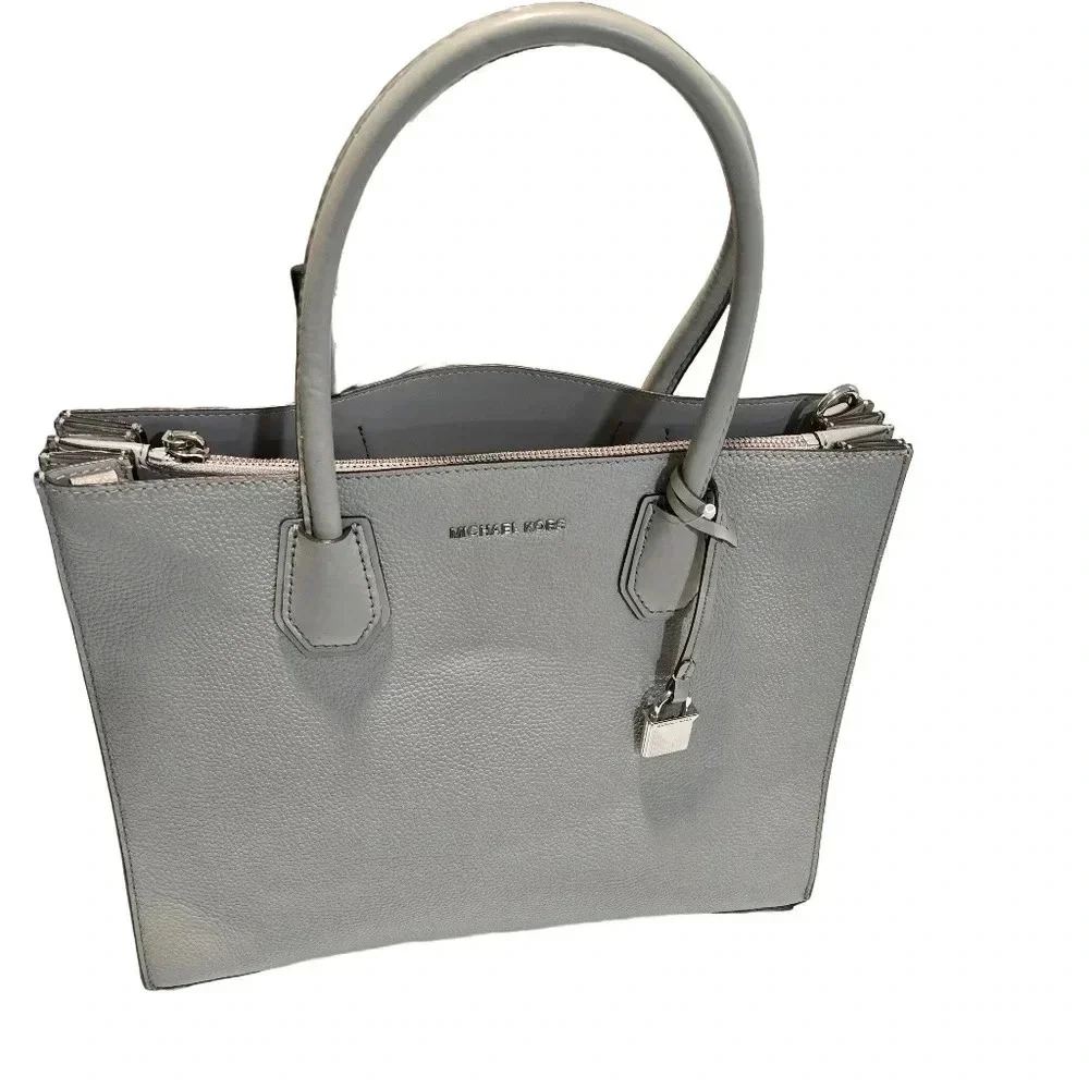 Michael Kors Mercer Large Convertible Pearl Grey Leather Tote Bag - Picture 3 of 16
